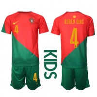 Portugal Ruben Dias #4 Heimtrikotsatz Kinder WM 2022 Kurzarm (+ Kurze Hosen)
